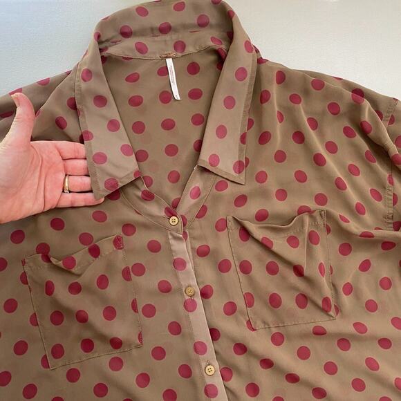 Free People Top Womens Medium Sheer Polka Dot Button Up Retro Flowy Easy Rider - Picture 10 of 14